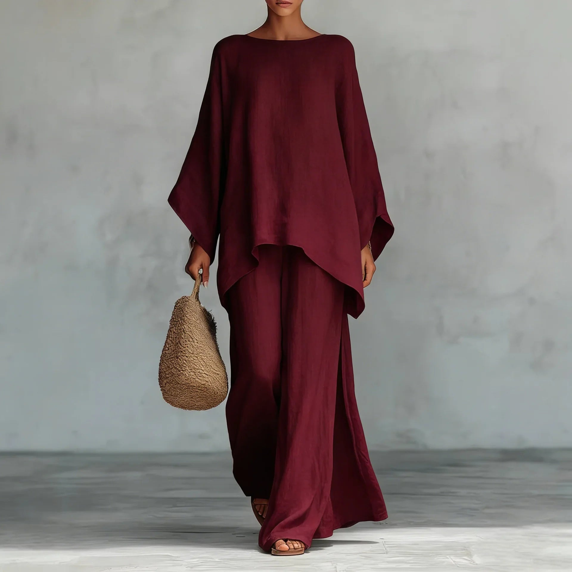 Women's Asymmetrical Co-Ord Set with Top and Wide-Leg Pants