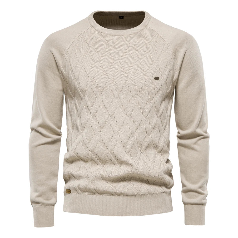 Men's Crew Neck Knit Sweater with Textured Design