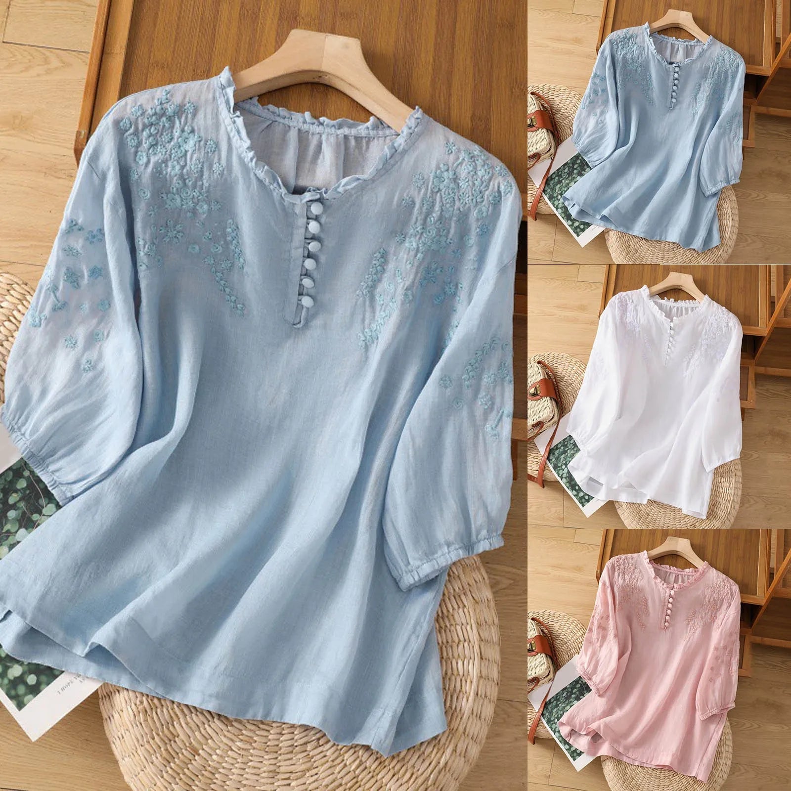 Embroidered Casual Relaxed Fit Blouse for Women