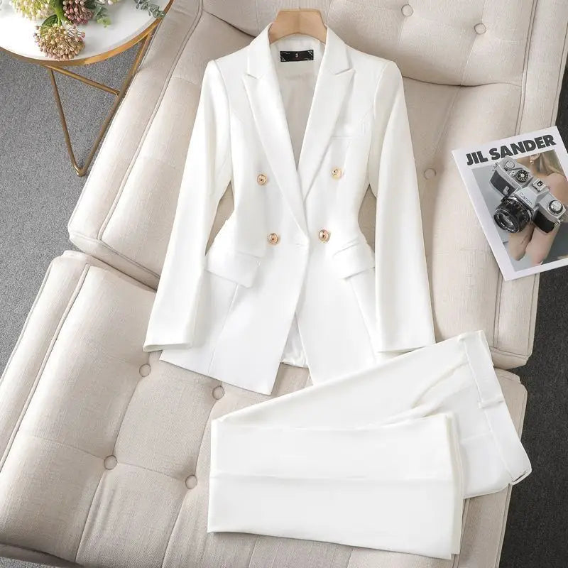Stylish Solid Color Women's Blazer and Pants Set