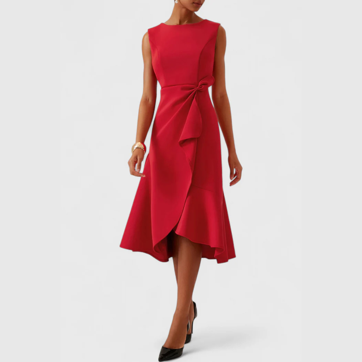 Elegant Sleeveless Midi Dress with Flowy Hem