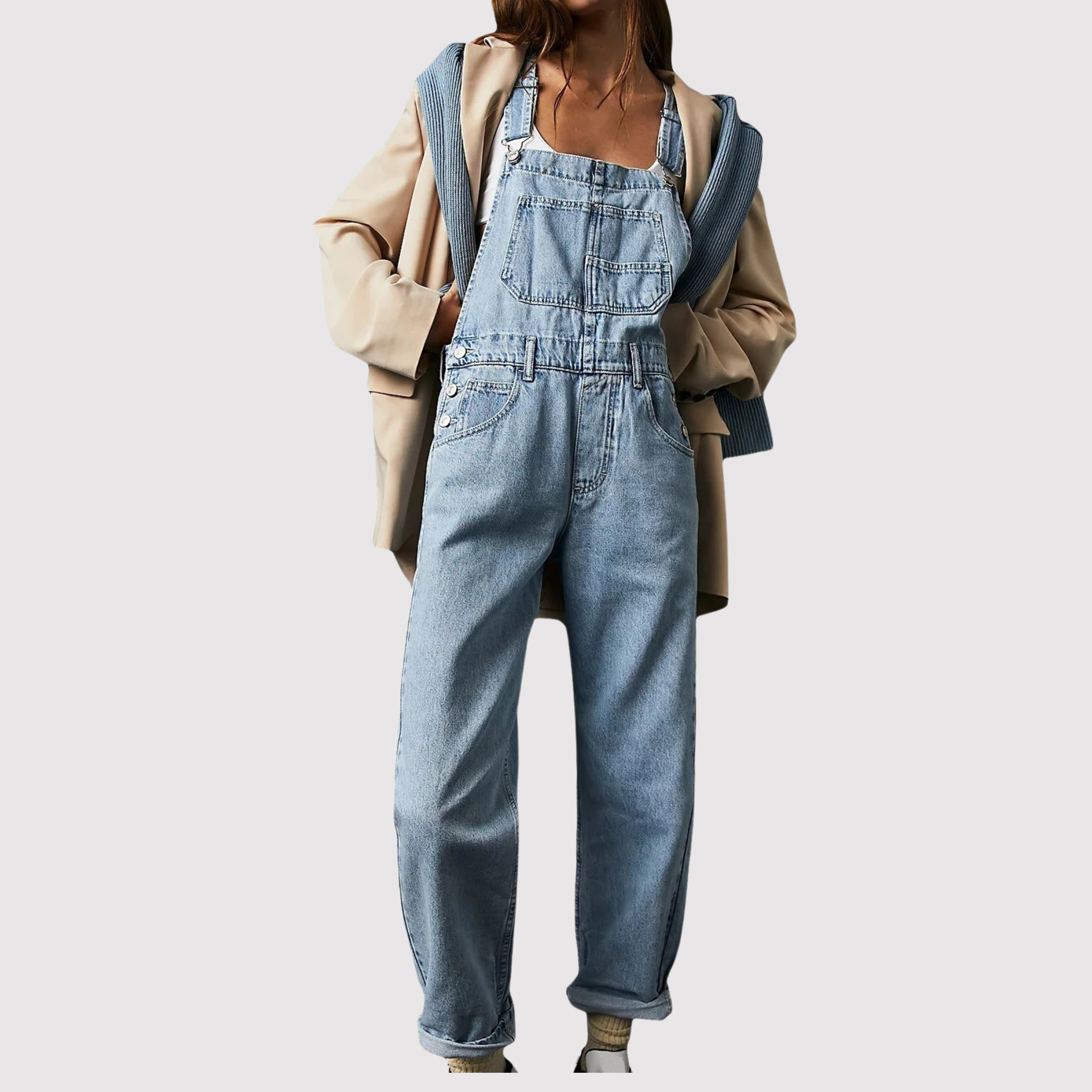 Women's Relaxed Denim Overalls with Adjustable Straps