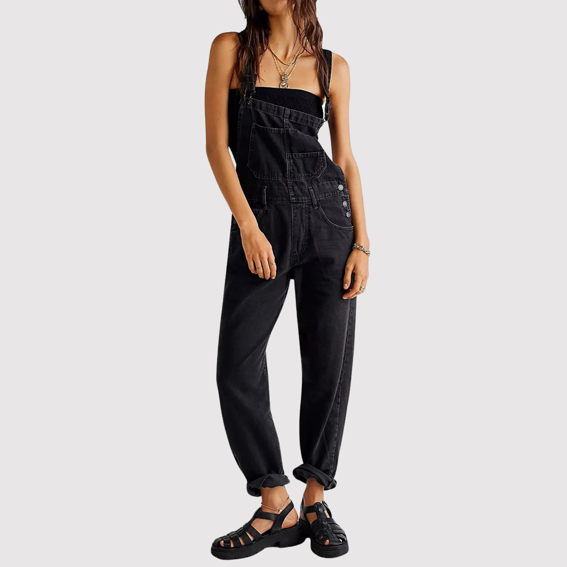 Women's Relaxed Denim Overalls with Adjustable Straps