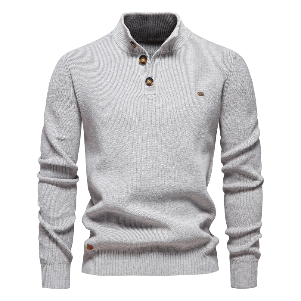 Men's Button-Detail Crew Neck Sweater