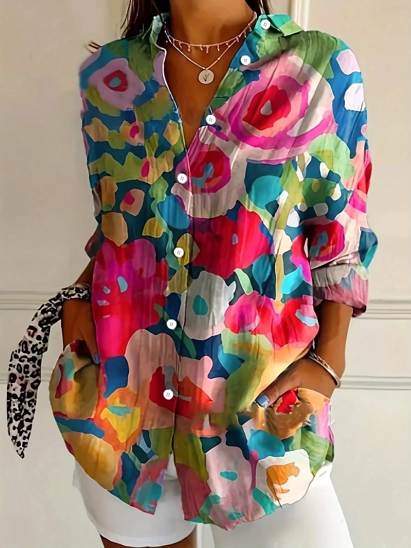Women's Floral Button Front Blouse Summer