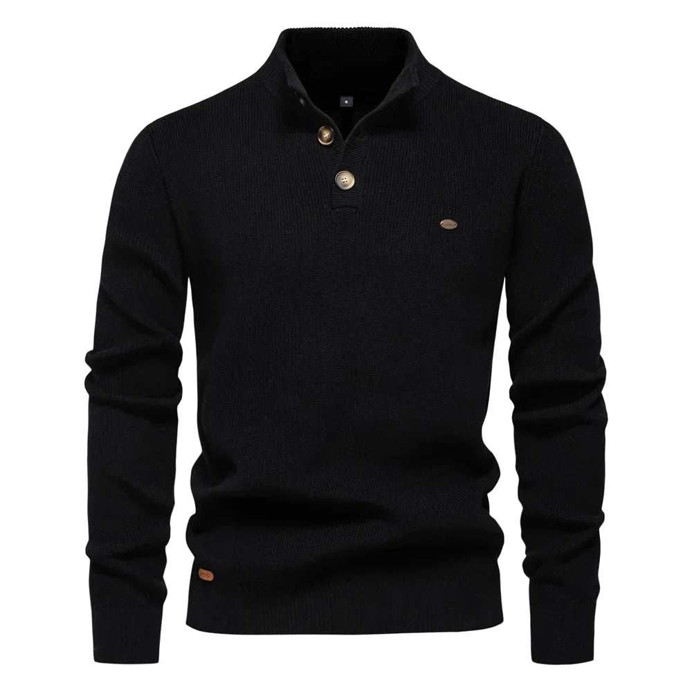 Men's Button-Detail Crew Neck Sweater