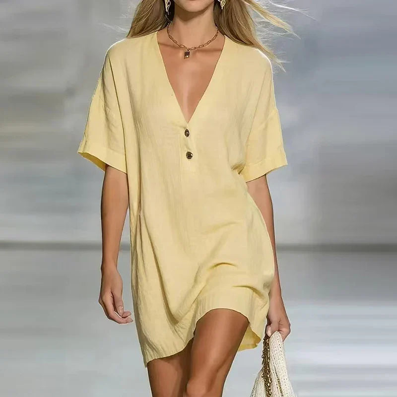 Women's Relaxed Button-Front Mini Shirt Dress