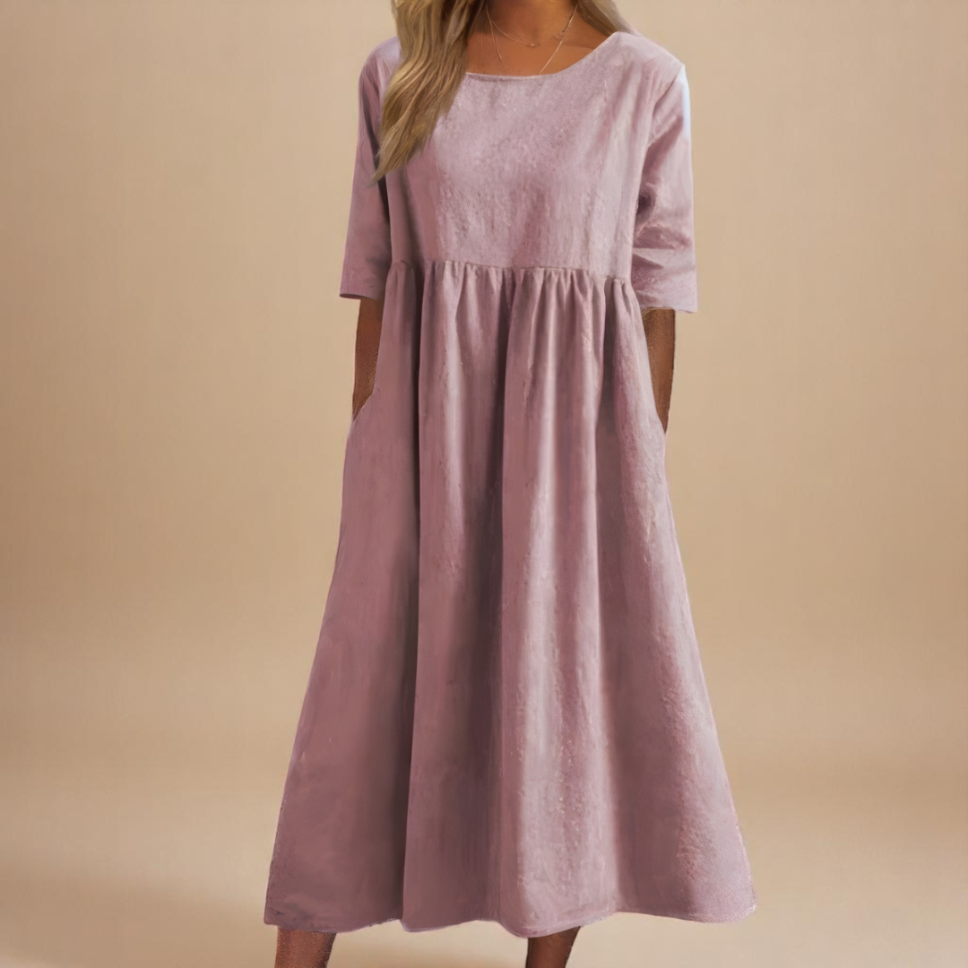 Women's Empire Waist Midi Dress with Relaxed A-Line Silhouette