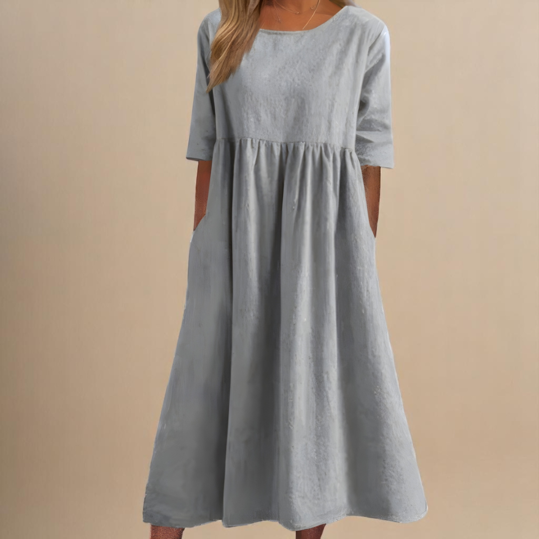 Women's Empire Waist Midi Dress with Relaxed A-Line Silhouette