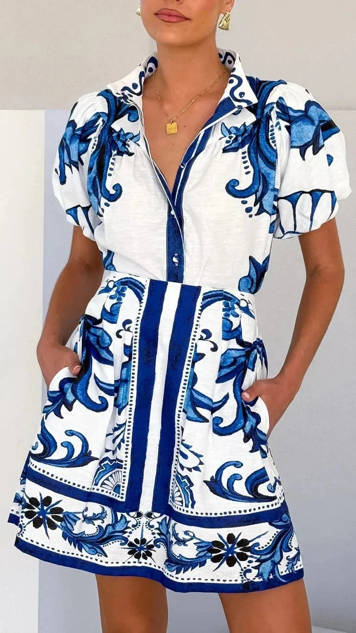Women's Floral Print Puff Sleeve Mini Dress