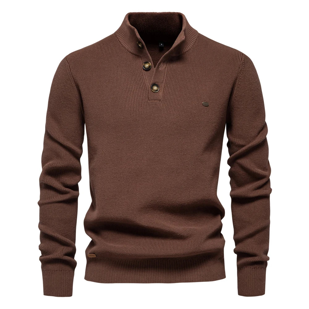 Men's Button-Detail Crew Neck Sweater