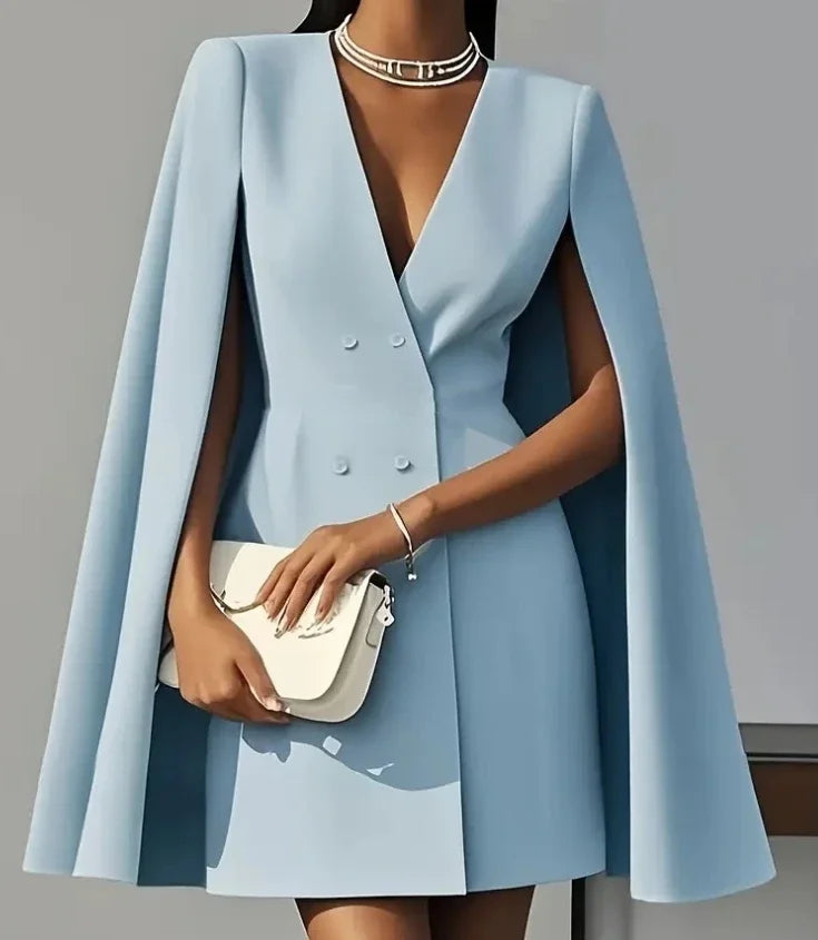 Women's Cape Sleeve Double-Breasted Mini Dress