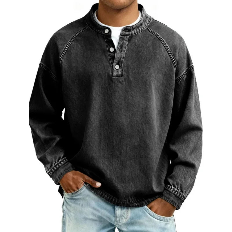 Men's Vintage Button Long Sleeve Henley Shirt