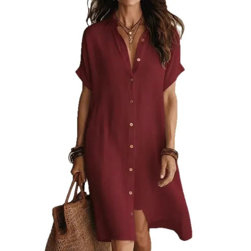Women's Relaxed Button-Front Midi Dress Summer Style