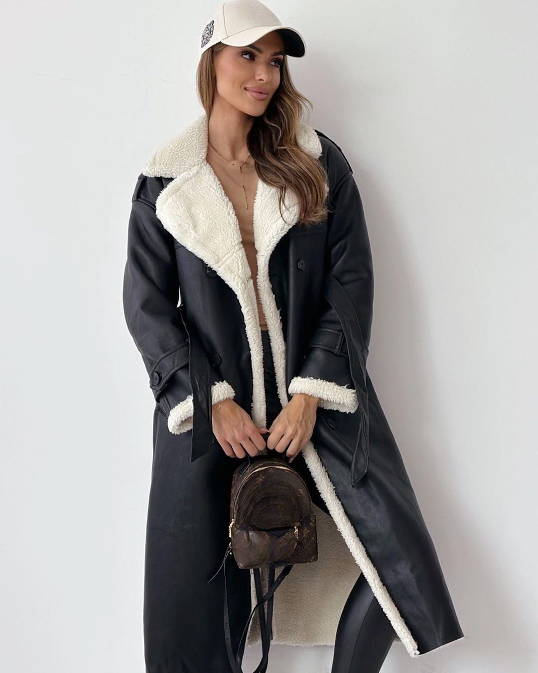 Women's Knee Length Teddy Lined Trench Coat