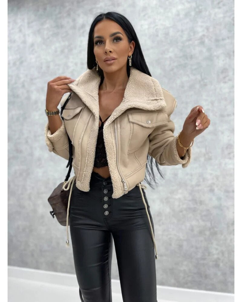 Women's Stylish Cropped Leather Jacket