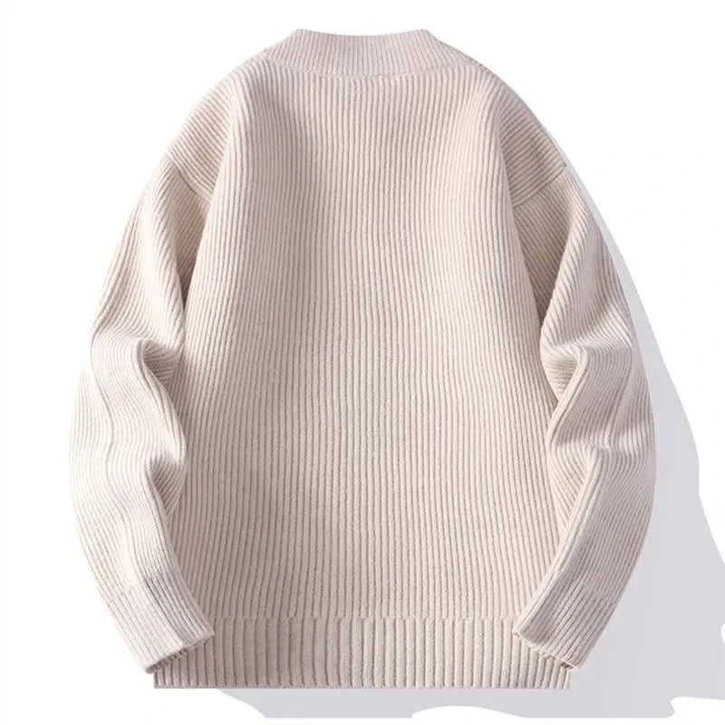 Men's Ribbed Knit Stand Collar Cardigan