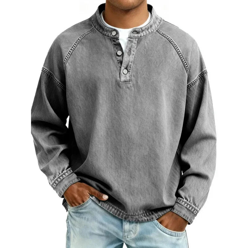 Men's Vintage Button Long Sleeve Henley Shirt