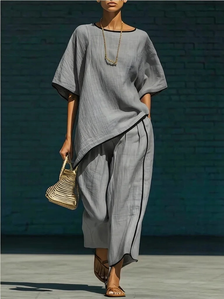 Women's Relaxed Co-Ord Set with Top and Wide-Leg Pants