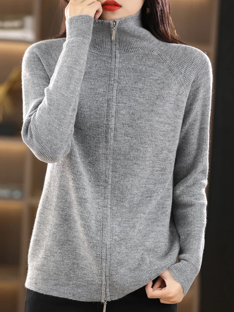 Women's Cardigan with Dual Zip Closure
