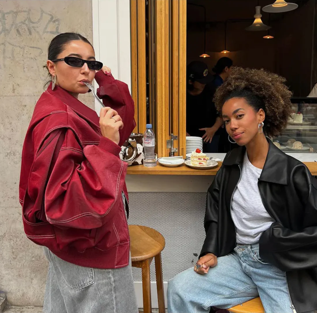 Women's Red Oversized Bomber Jacket