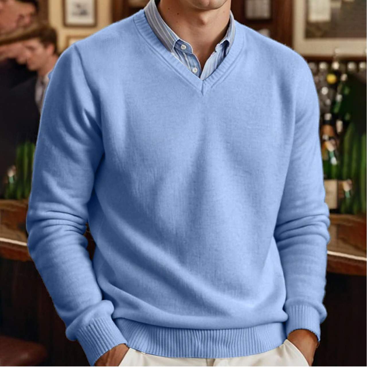 Stylish Men's V-Neck Sweater - Solid Color