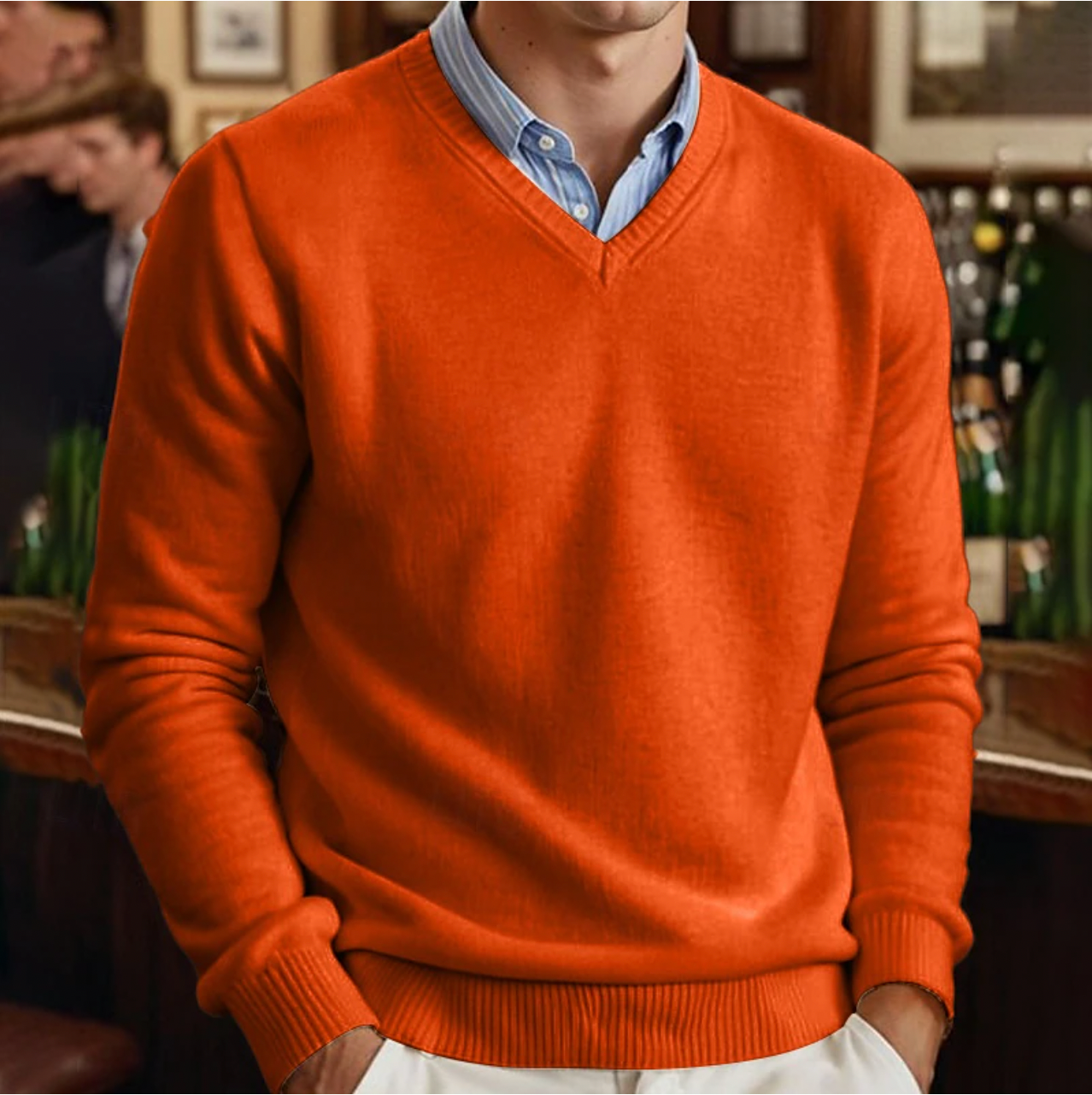 Stylish Men's V-Neck Sweater - Solid Color