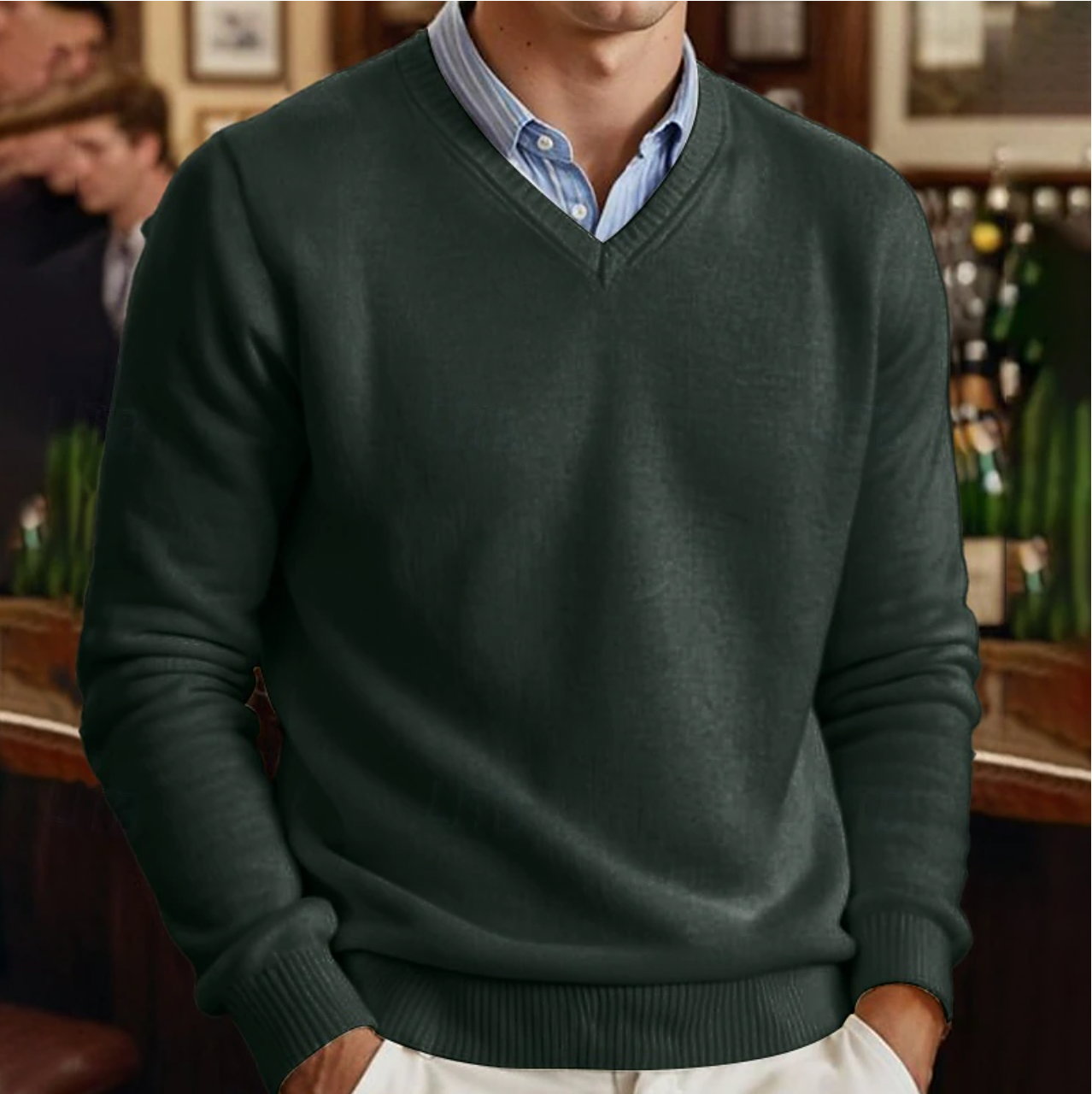 Stylish Men's V-Neck Sweater - Solid Color
