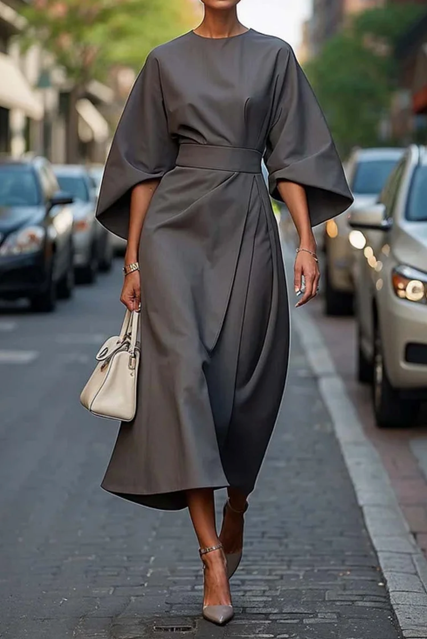 Elegant Belted Maxi Dress with Flowy Design