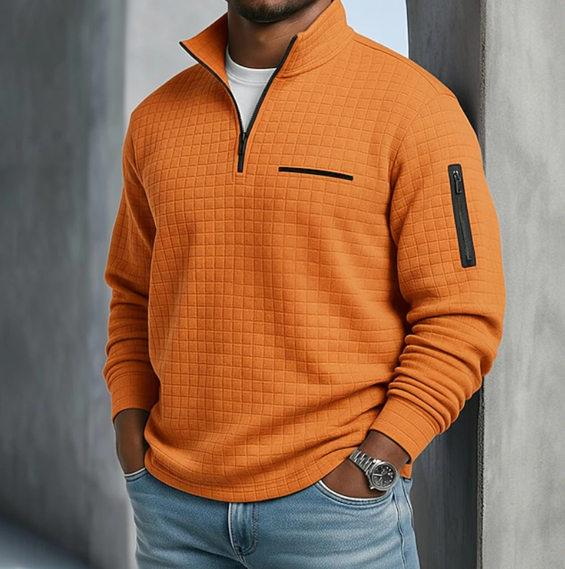 Men's Quarter-Zip Pullover Waffle Sweater