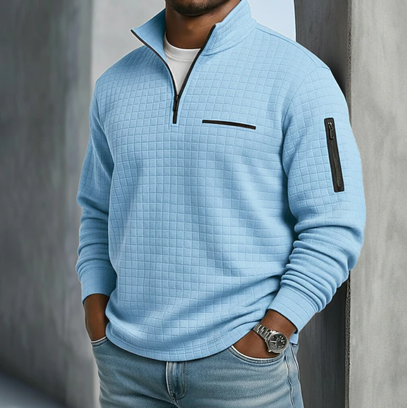 Men's Quarter-Zip Pullover Waffle Sweater