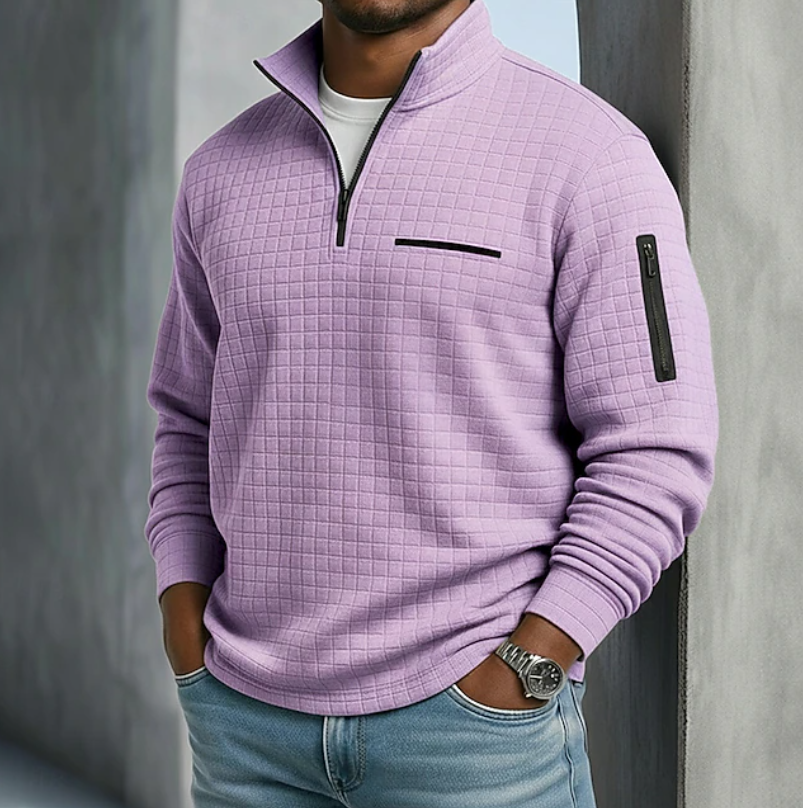 Men's Quarter-Zip Pullover Waffle Sweater