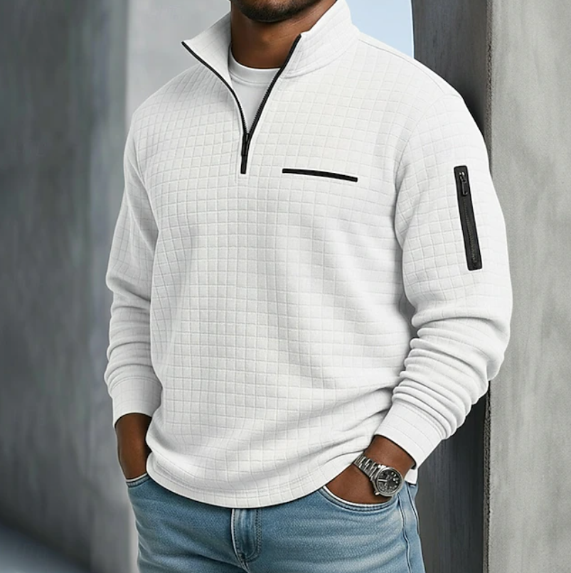 Men's Quarter-Zip Pullover Waffle Sweater