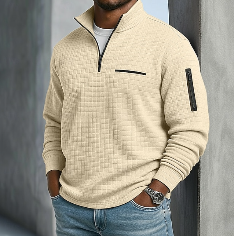 Men's Quarter-Zip Pullover Waffle Sweater