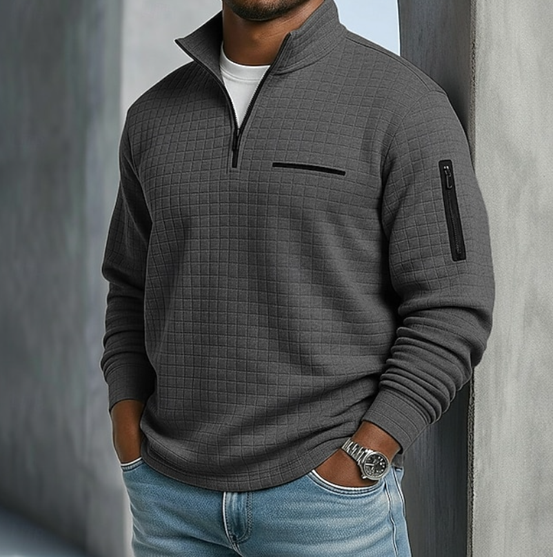 Men's Quarter-Zip Pullover Waffle Sweater