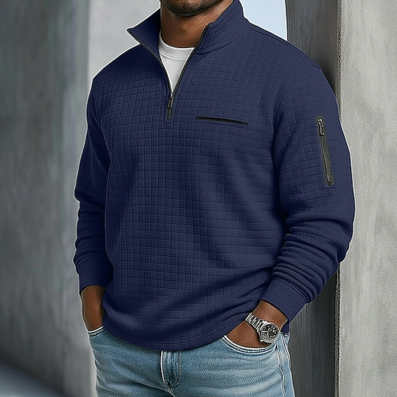 Men's Quarter-Zip Pullover Waffle Sweater