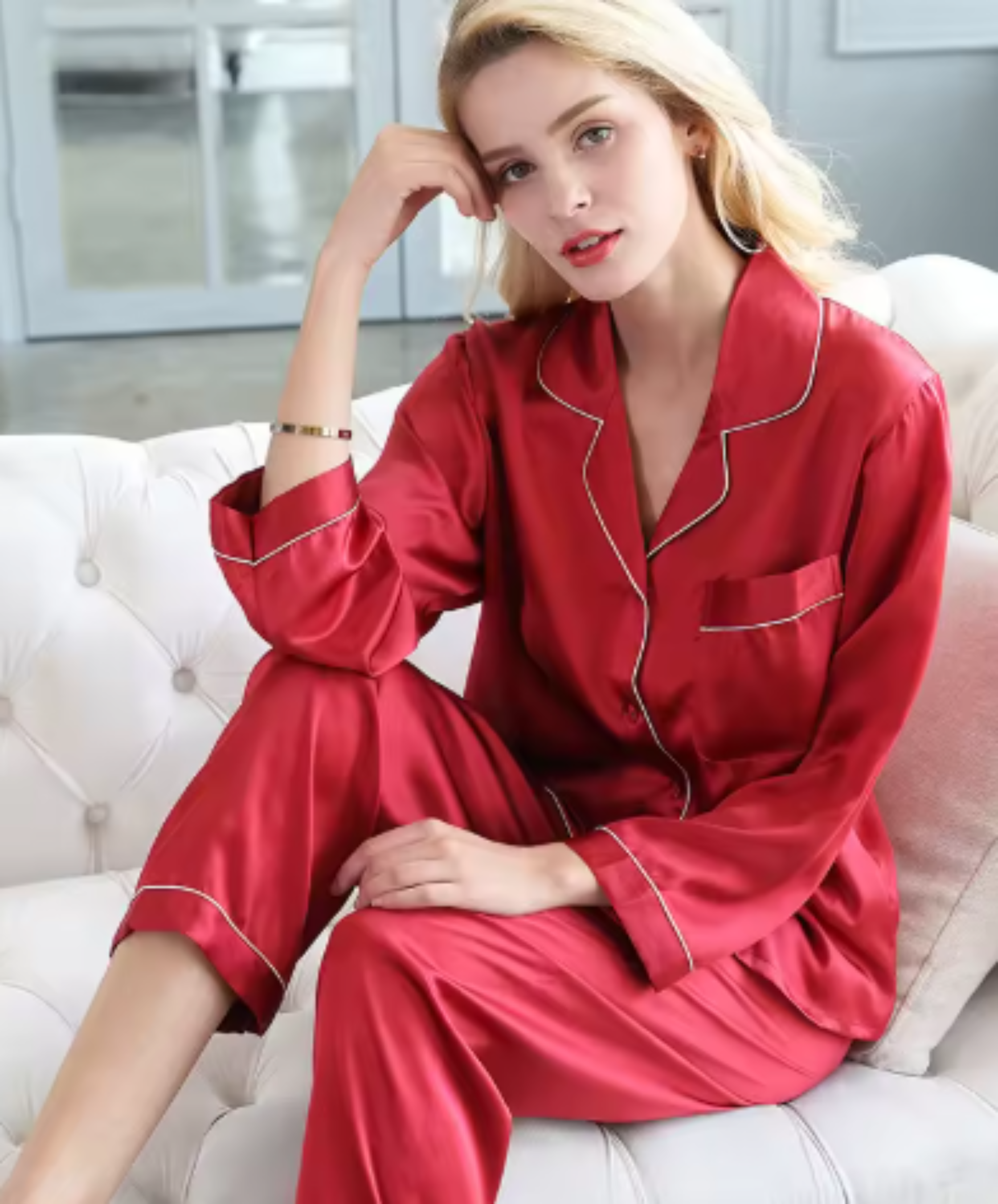 Women’s Pajama Set Long Sleeve Button-Up Sleepwear