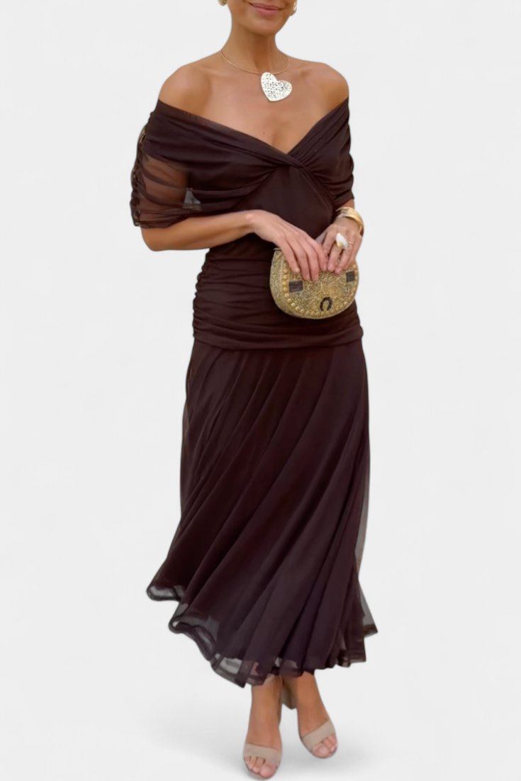 Women's Maxi Dress with Ruched Waist V-Neck