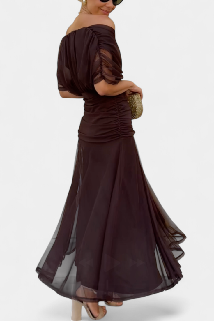 Women's Maxi Dress with Ruched Waist V-Neck