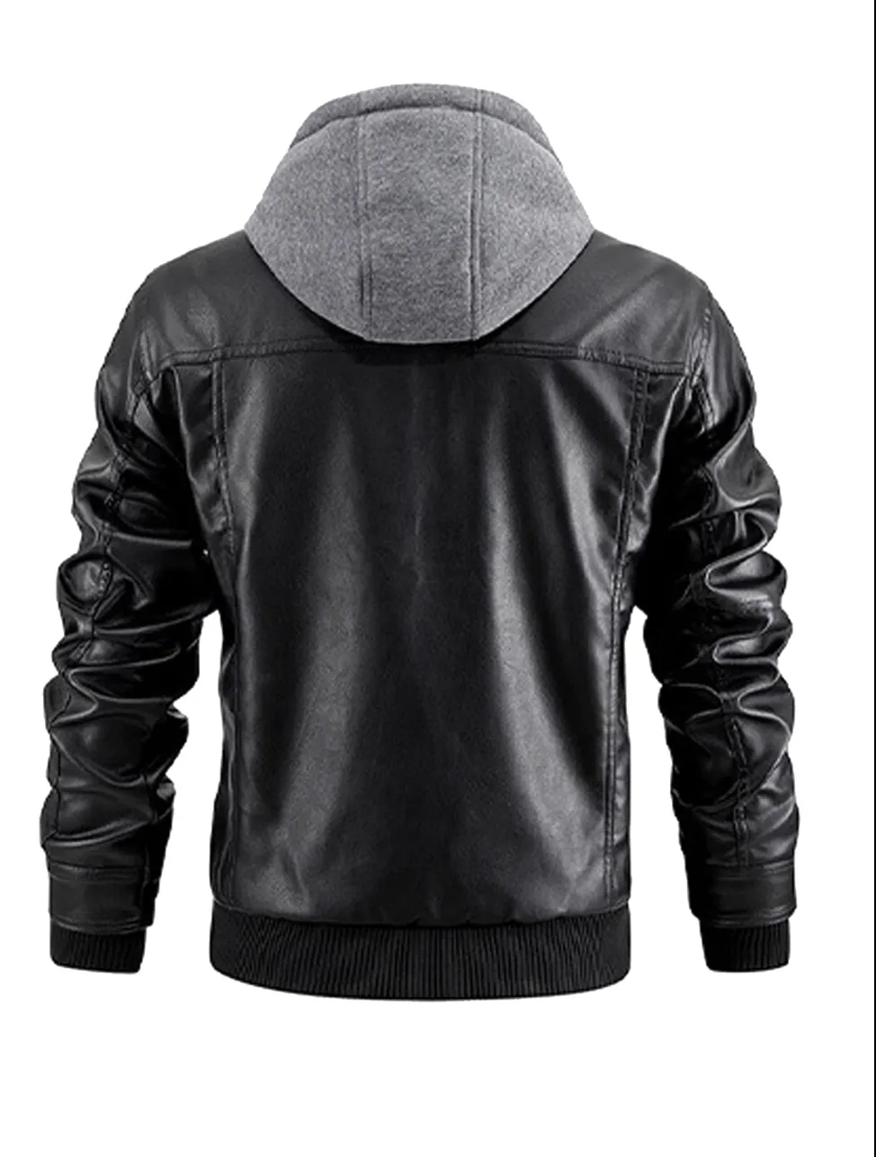 Elegant Premium Leather Winter Coat with Hood