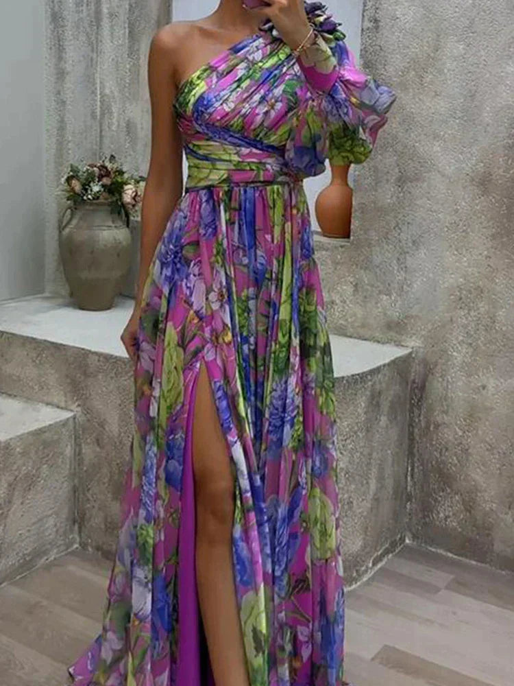 Women’s One Shoulder Floral Maxi Dress