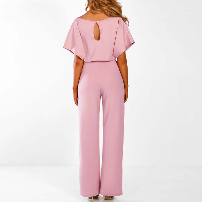 Elegant Draped Batwing Sleeve One-Piece Jumpsuit