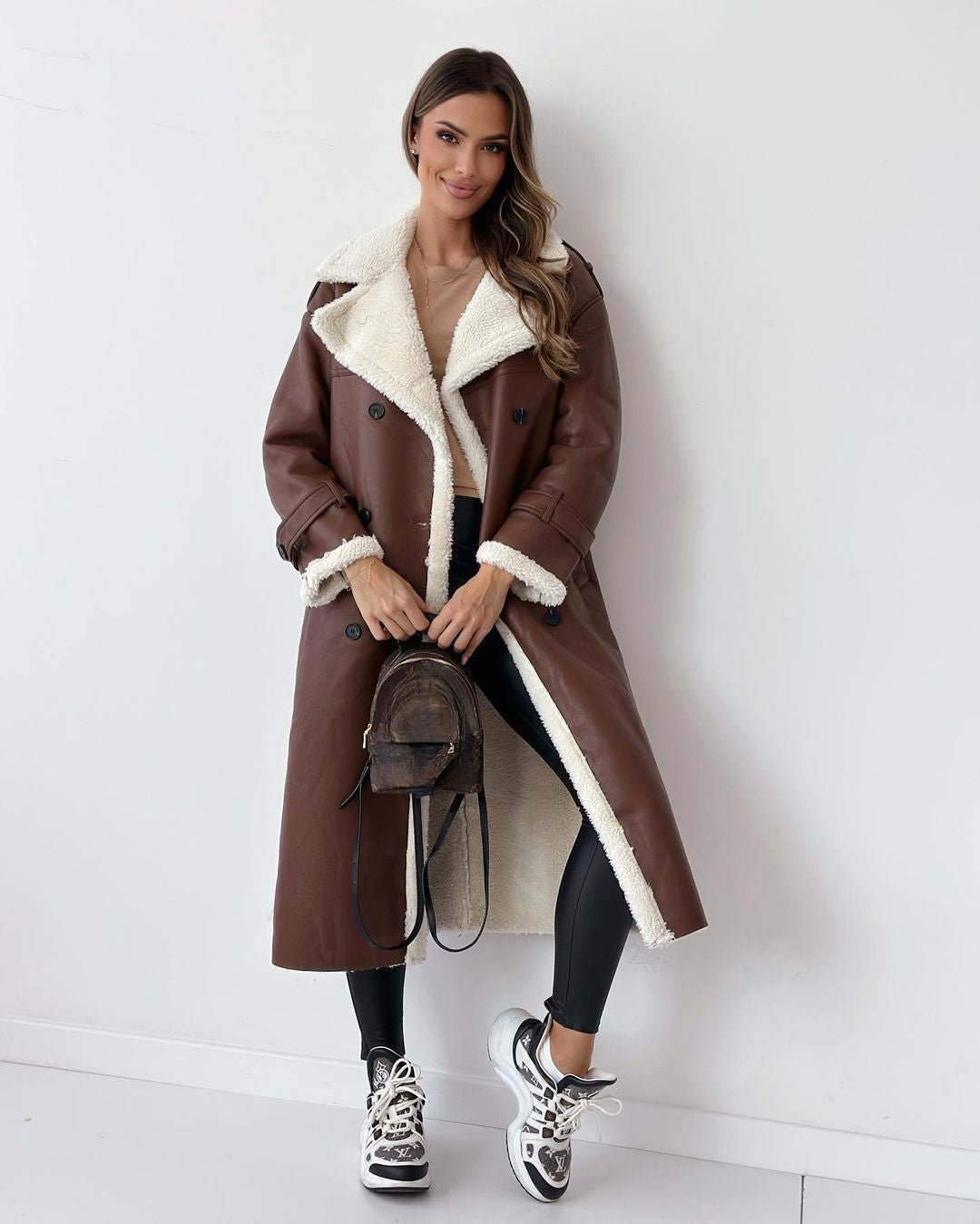 Women's Knee Length Teddy Lined Trench Coat