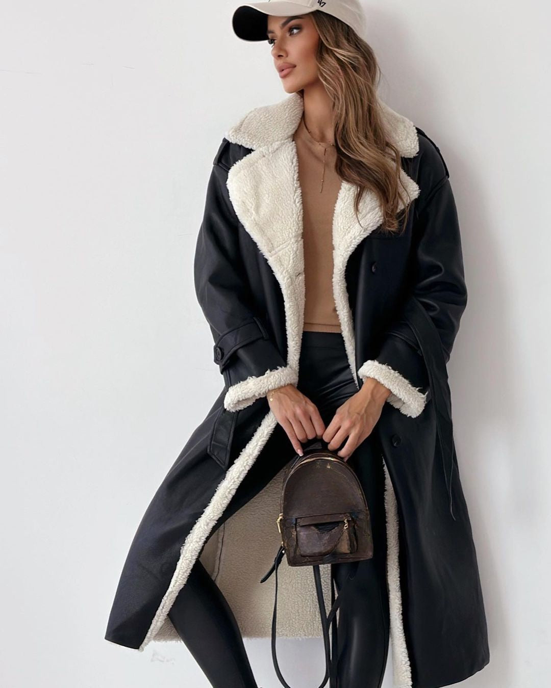 Women's Knee Length Teddy Lined Trench Coat