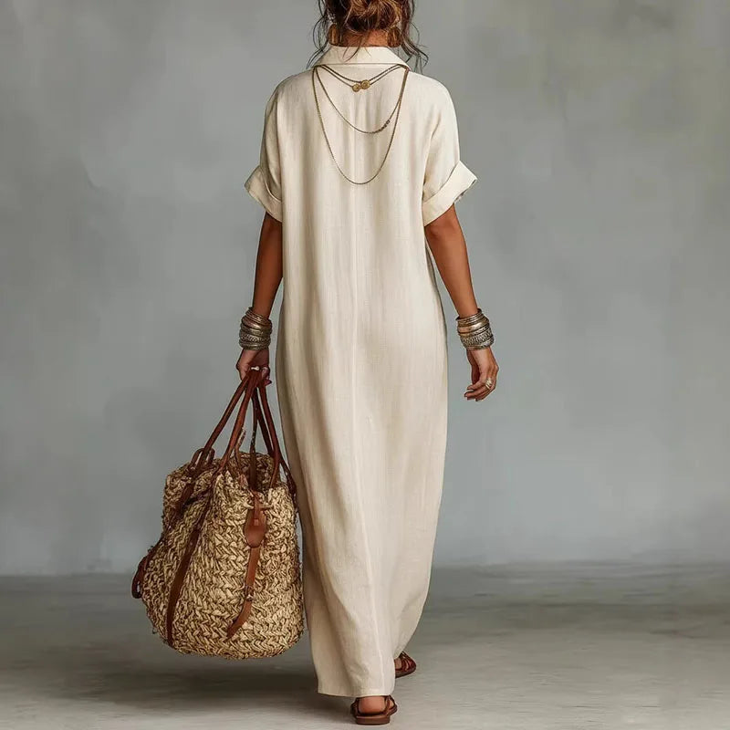 Women's Bohemian Printed Maxi Dress with Deep V-Neck