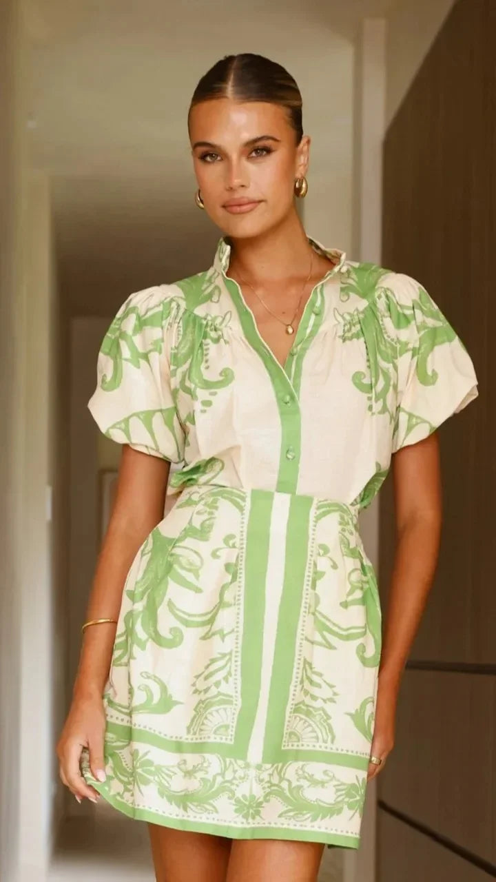 Women's Floral Print Puff Sleeve Mini Dress