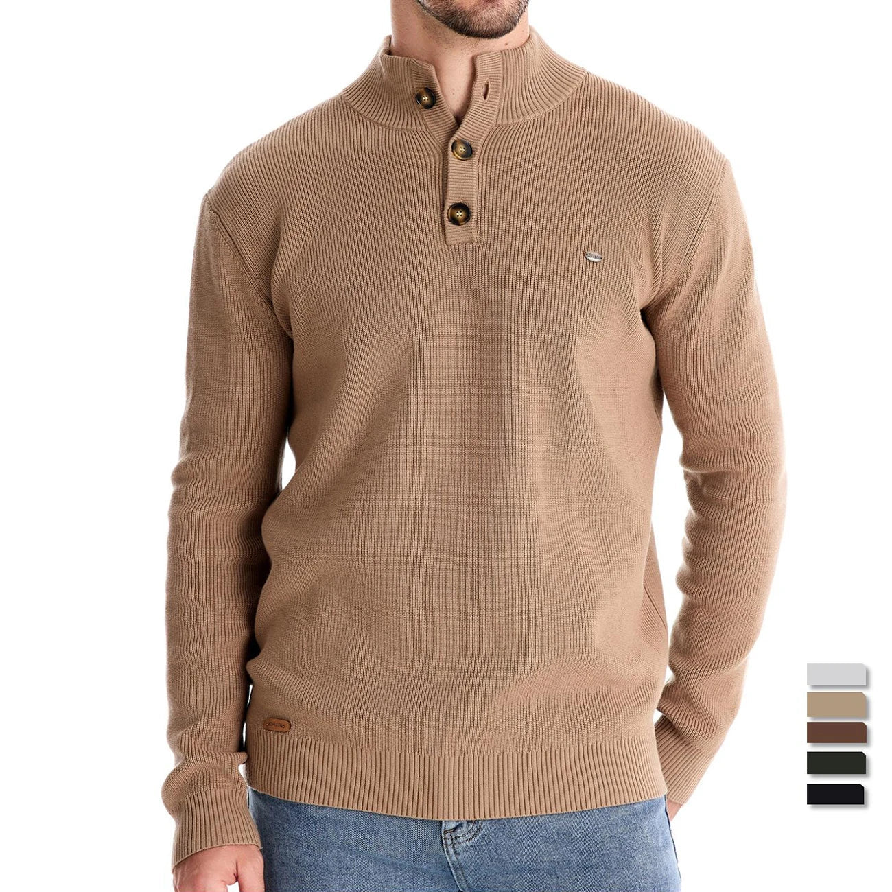 Men's Button-Detail Crew Neck Sweater