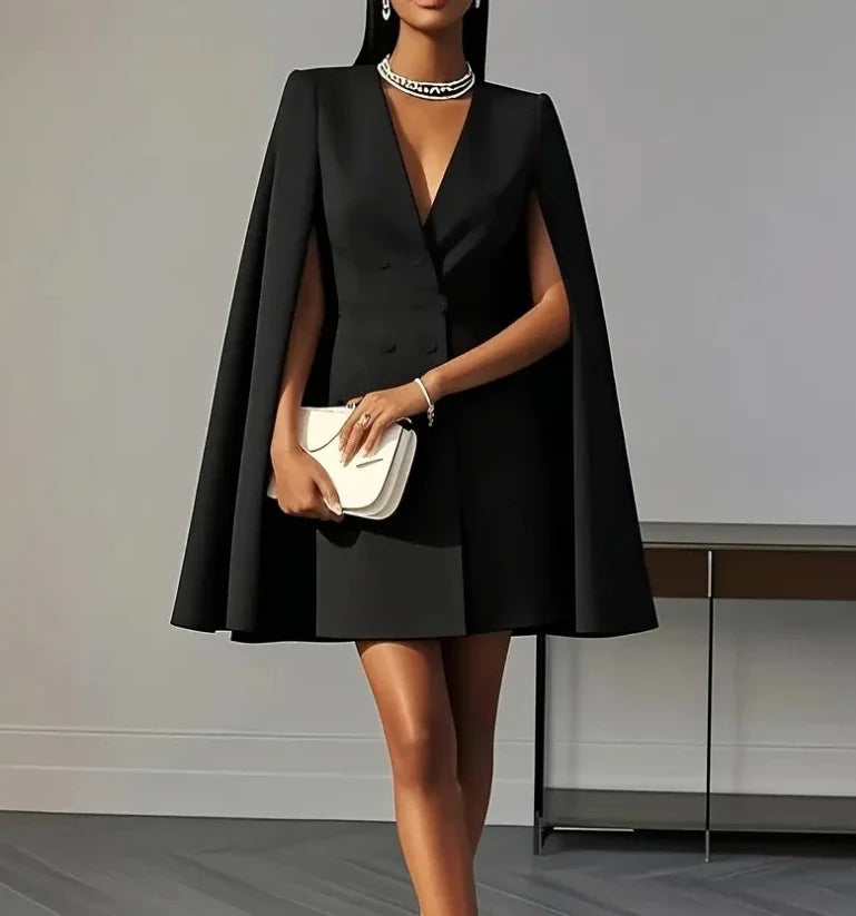 Women's Cape Sleeve Double-Breasted Mini Dress