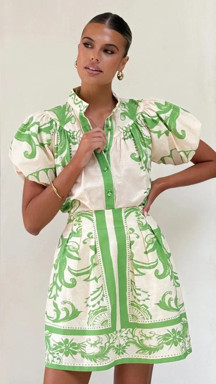 Women's Floral Print Puff Sleeve Mini Dress
