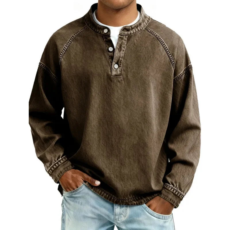 Men's Vintage Button Long Sleeve Henley Shirt